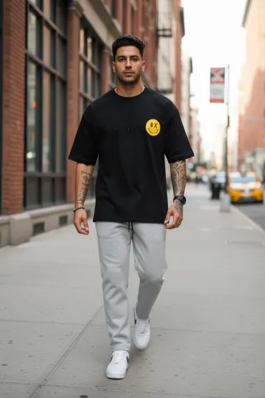 Tricou barbati negru, cu imprimeu pe spate, oversize 11824 D2-5.3